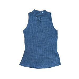 PAPER CRANE Blue Tank Top Blouse W/ Criss Cross bodice Size Medium￼